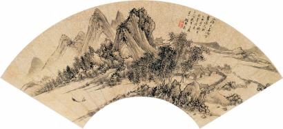 张培敦 己丑（1829年）作 溪山空翠 扇面