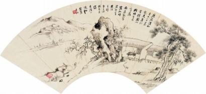 吴云 庚辰（1880年）作 书斋清兴 扇面