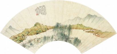 胡锡珪 癸未（1883年）作 柳湖采菱 扇面