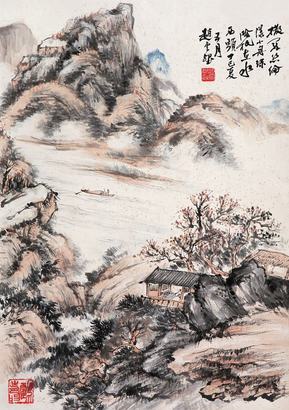 赵云壑 春江漾舟 立轴