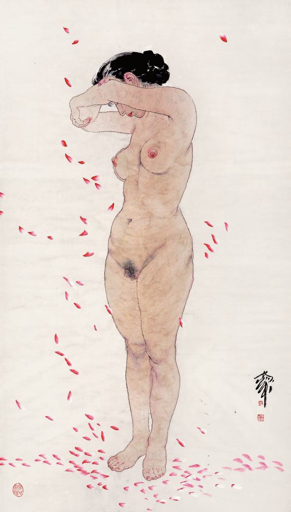 何家英 花雨 镜心119×69cm