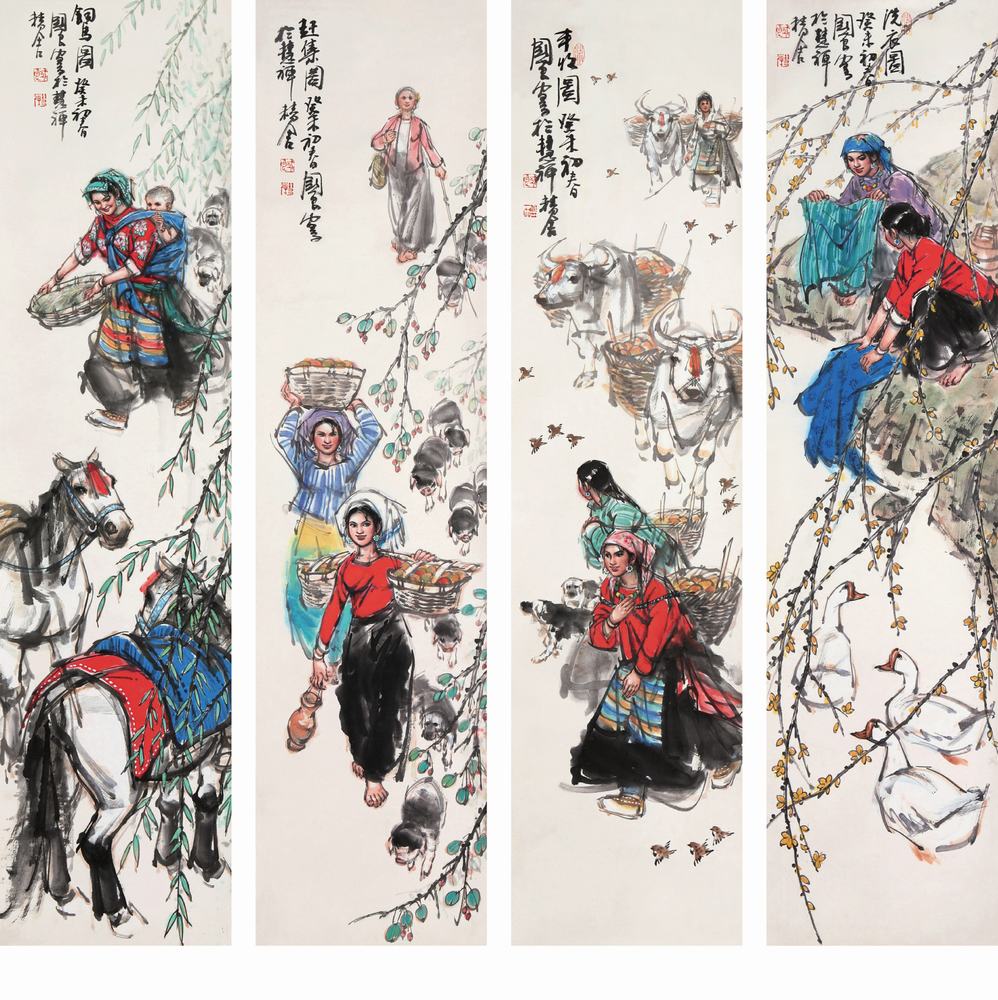 史国良 人物 四屏136×33cm×4