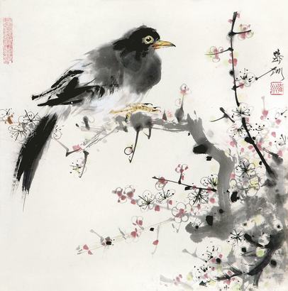 蔡鹤洲 梅雀图 镜心
