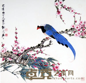 田世光 梅竹福寿 镜心 65×66cm