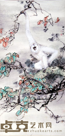 田世光 枫叶白猿 立轴 136×66cm
