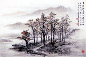 黄君璧 1987年作 树林风景 立轴