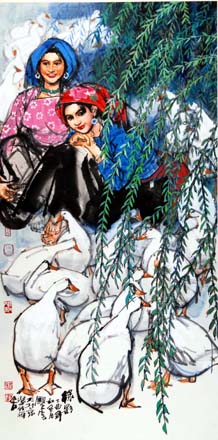 史国良 2005年作 绿影 镜心137×69cm