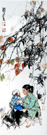 史国良  母子图 镜心100×34cm