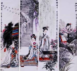 冯远 2003年作 四美图 立轴136×34.5cm×4