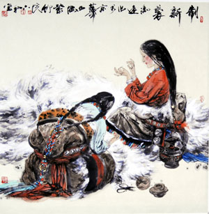 冯远  制新裘 镜心70×69cm