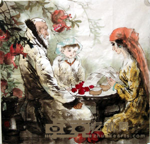 盖茂森 石榴红了 镜心 61.5×63.5cm