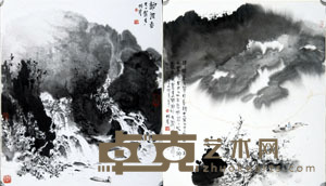 杨彦 赤壁怀古 钓波图(二帧) 镜心 64.5×54.5cm×2