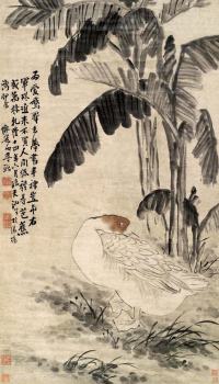 李鱓 1749年作 蕉荫睡鹅 立轴
