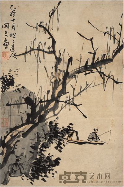 闵贞（1730～1788后）柳溪垂纶图立轴 42.5×28.5 cm