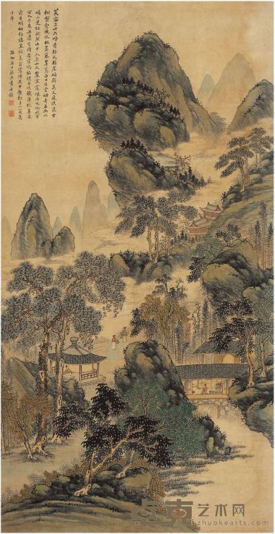 张庚（1685?1760）青绿山水图立轴 174.5×90.5cm