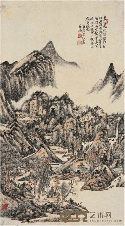 王昱（？?1750后）倣黄公望山水镜片 61.5×34.5cm