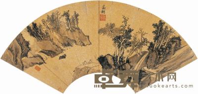 文徵明（1470～1559）江边闲话图扇页 19.5×53.5cm