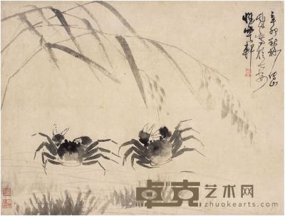 傅山（1607～1684）芦荡秋蟹图立轴 56×73.5cm