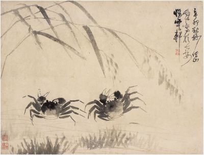 傅山（1607～1684）芦荡秋蟹图立轴