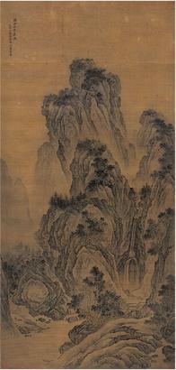 蒋蔼［明］临关仝溪山待渡图立轴