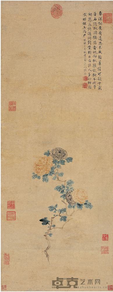 陆治（1496～1576）二乔观书菊图立轴 84×33cm