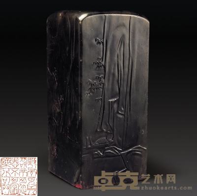 山水薄意绿石閒章 5.2×5.2×11.2cm