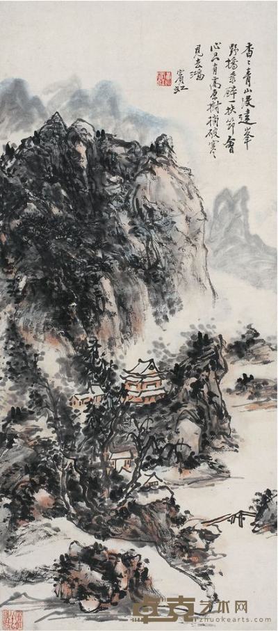 黄宾虹（1865～1955）峰远野桥醉立轴 71.5×32cm 