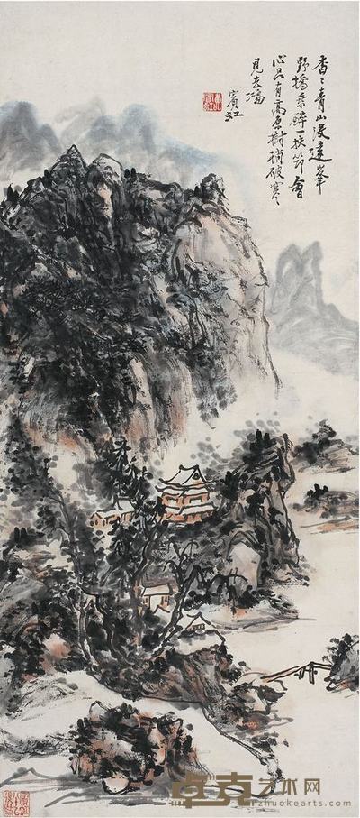 黄宾虹(1865~1955)峰远野桥醉立轴 71.5×32cm