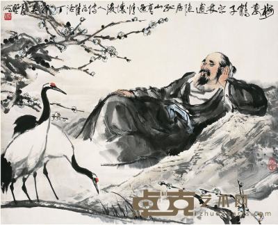 李震坚（1922～1992）梅妻鹤子图镜片 69.5×85cm 