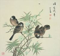 溥儒（1896?1963）梅竹小鸟图镜片