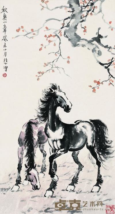 徐悲鸿（1895?1953）秋兴图镜片 76×40.5cm    