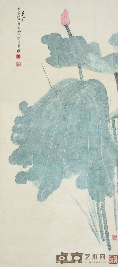 张大千（1899?1983）初荷图镜片 124×55cm 