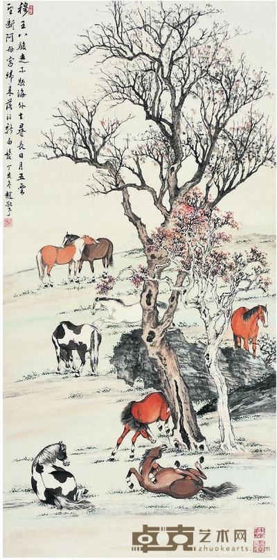 赵敬予(1902?1993)八骏图立轴 129.5×64cm