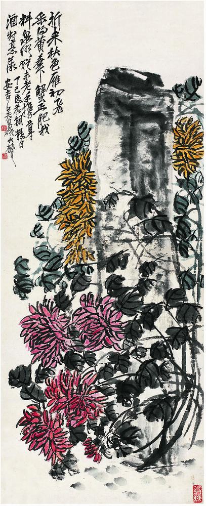 吴昌硕（1844?1927）菊石图立轴130.5×52.7cm 