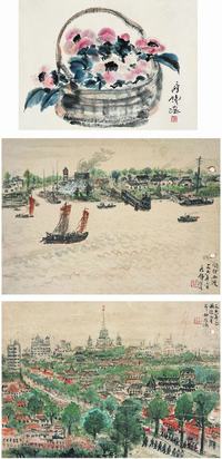 钱瘦铁（1897?1967）闽行西渡 国际儿童节画心（二幅）