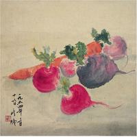 钱瘦铁（1897?1967）花篮?萝卜图画心（二幅）