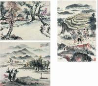 钱瘦铁（1897?1967）江南园林图?新安江齐云山画心（二幅）