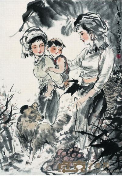 来汶阳（1943?）春寨小景画心 65×46cm