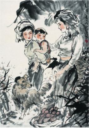 来汶阳（1943?）春寨小景画心