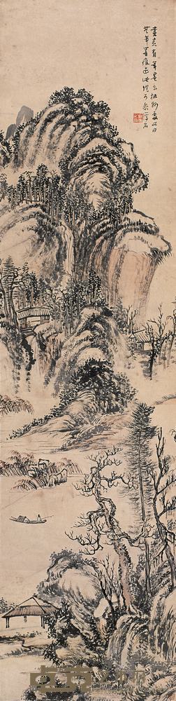 俞云 秋江独钓图 立轴 130×32cm