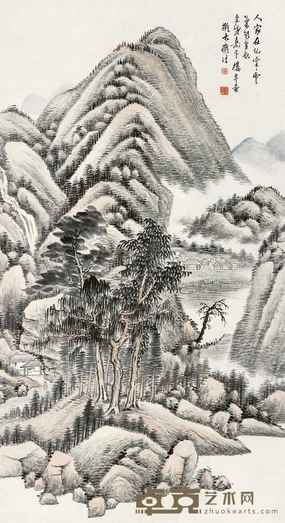 楼辛壶 1922年作 山水 立轴 143×79cm