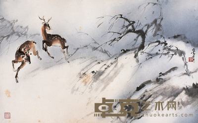 欧豪年 双鹿 镜心 58×94cm