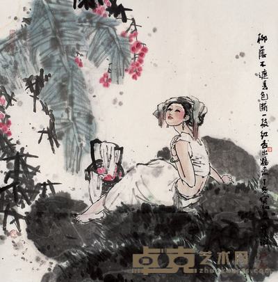 程宝泓 2007年作 柳荫仕女图 镜心 68×69cm