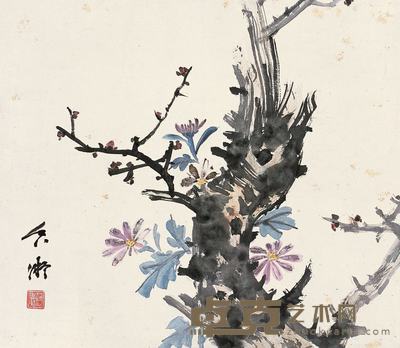 何香凝 双清图 立轴 26×31cm
