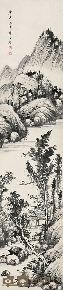 卢子枢 1930年作 山水 立轴 122×26.5cm