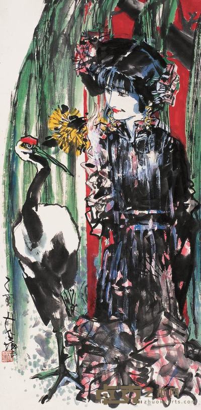 林墉 2005年作 少女 立轴 136×67cm