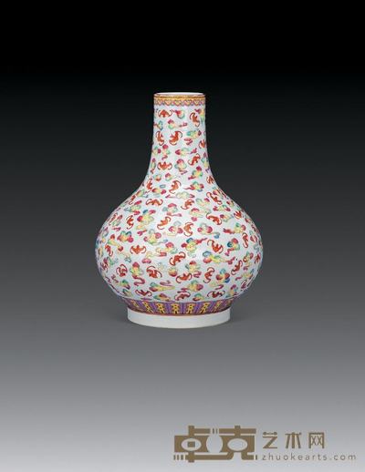 清光绪 粉彩云蝠纹荸荠瓶 高33.2cm