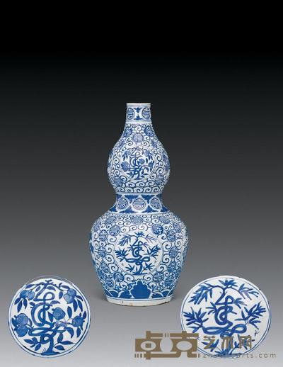 明 青花福寿葫芦瓶 高64cm