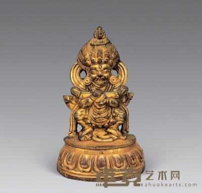 明中期 铜鎏金宝帐怙主 高11.8cm