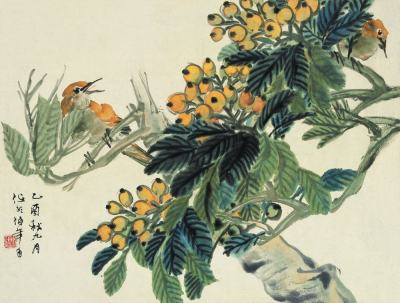 任伯年 乙酉（1885）年作 枇杷小鸟 立轴